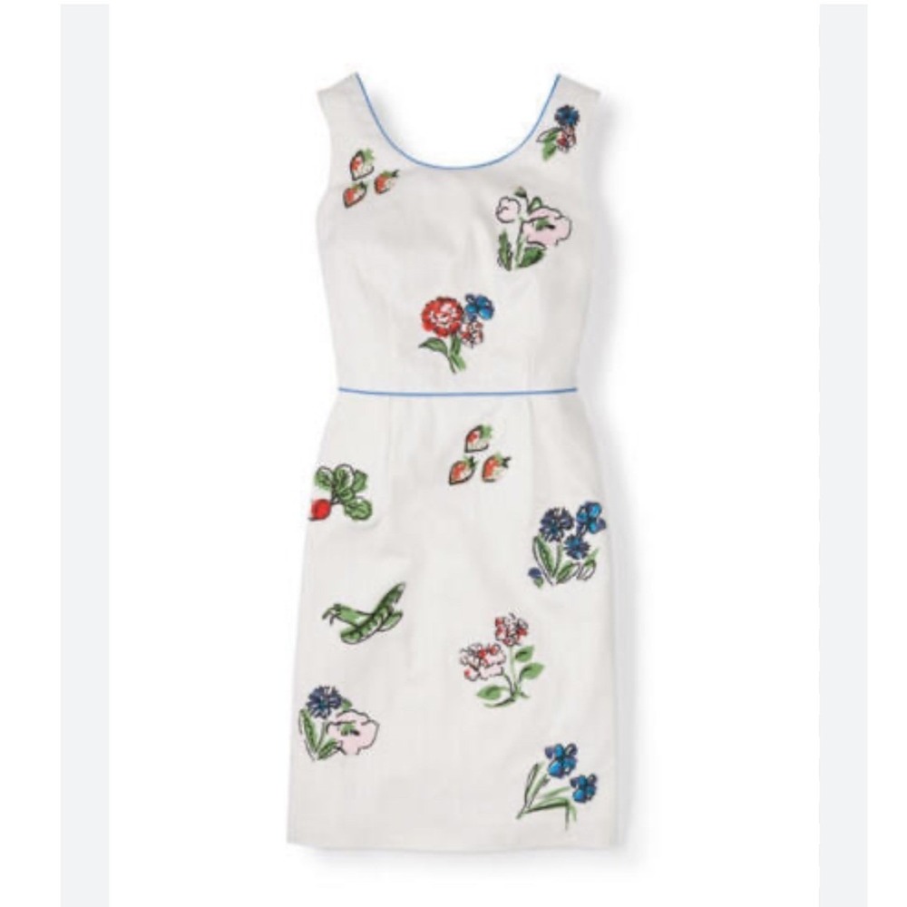 Boden White Embroidered Floral Garden Cotton Summer Dress Sz 2 Coquette Pockets - Picture 1 of 10
